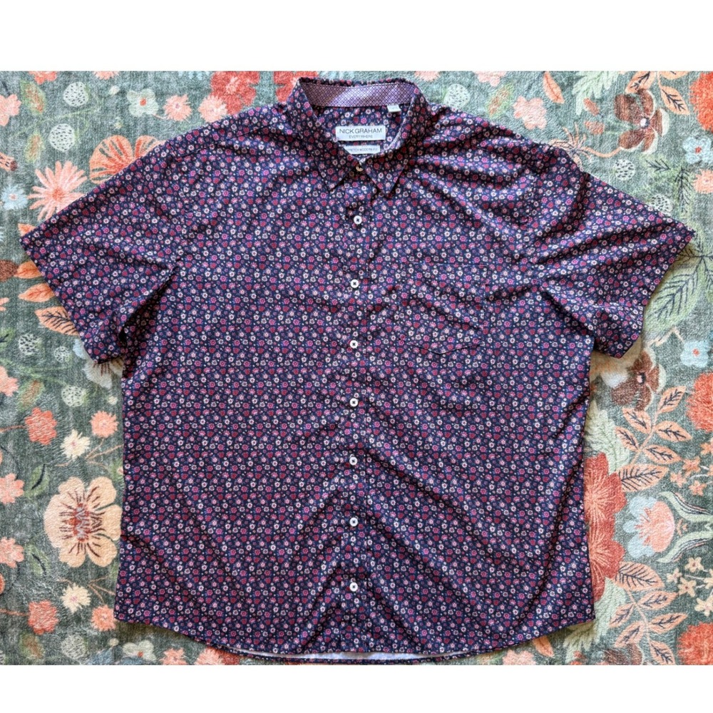 Nick Graham Everywhere Mens 2XL Stretch Modern Fit Floral Short Sleeve Navy - Picture 2 of 7